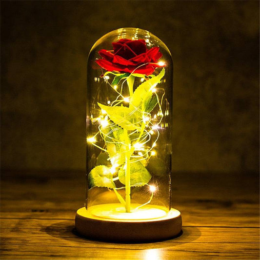 Valentines Day Gift Eternal Rose LED Light Foil Flower In Glass Cover