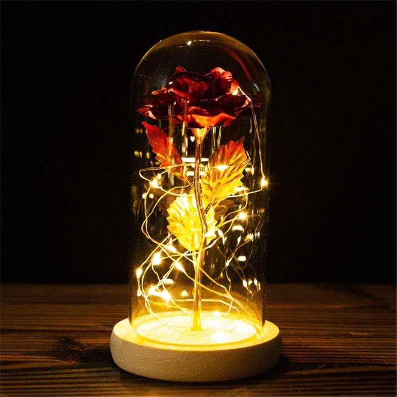 Valentines Day Gift Eternal Rose LED Light Foil Flower In Glass Cover