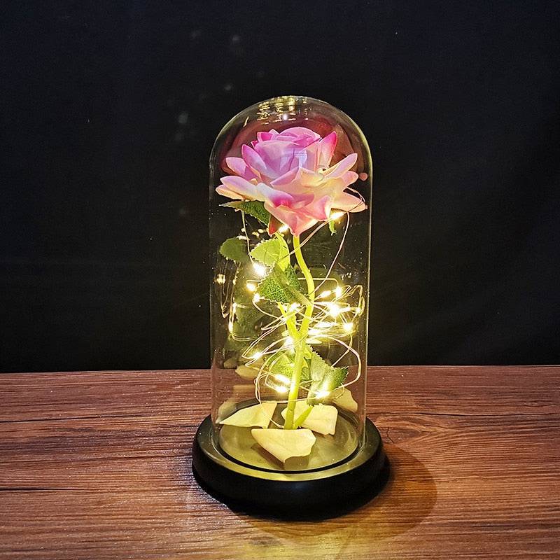 Valentines Day Gift Eternal Rose LED Light Foil Flower In Glass Cover