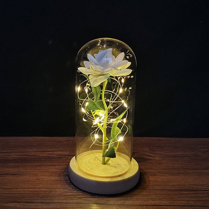 Valentines Day Gift Eternal Rose LED Light Foil Flower In Glass Cover