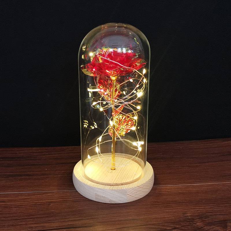 Valentines Day Gift Eternal Rose LED Light Foil Flower In Glass Cover