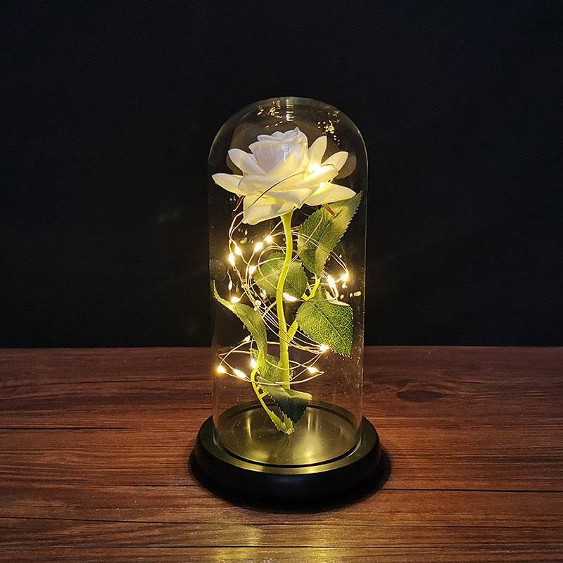 Valentines Day Gift Eternal Rose LED Light Foil Flower In Glass Cover