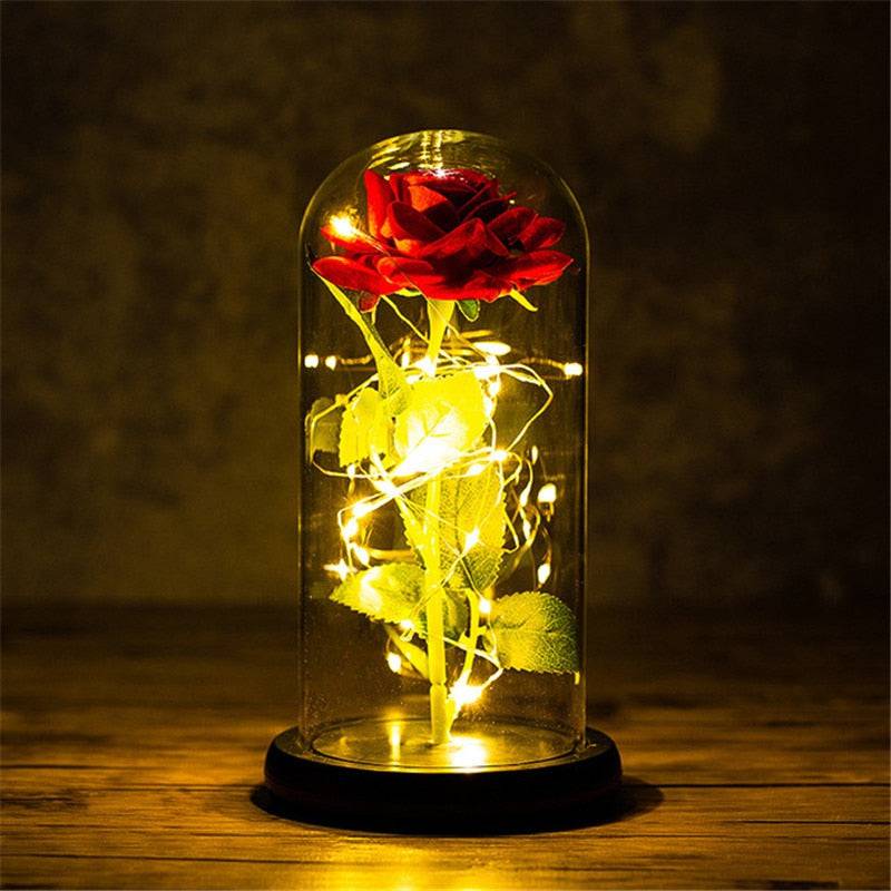 Valentines Day Gift Eternal Rose LED Light Foil Flower In Glass Cover