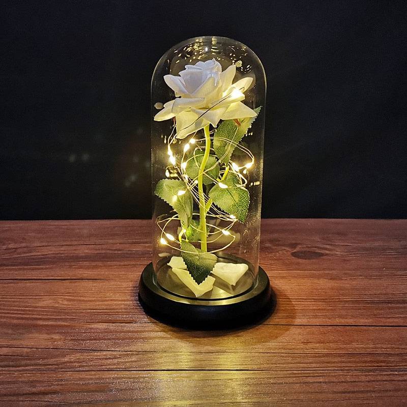 Valentines Day Gift Eternal Rose LED Light Foil Flower In Glass Cover