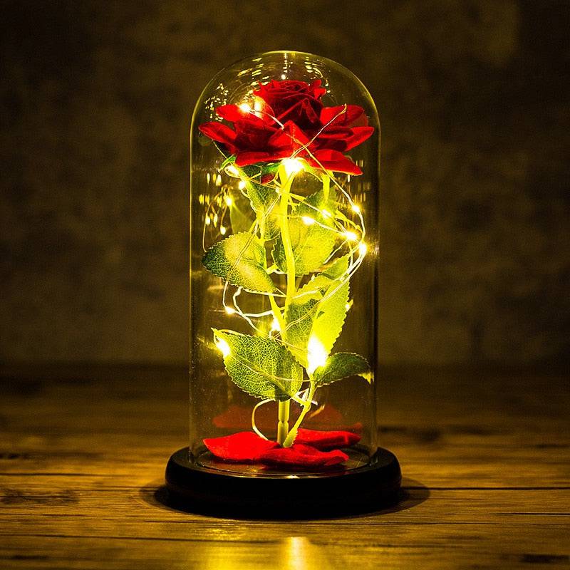 Valentines Day Gift Eternal Rose LED Light Foil Flower In Glass Cover