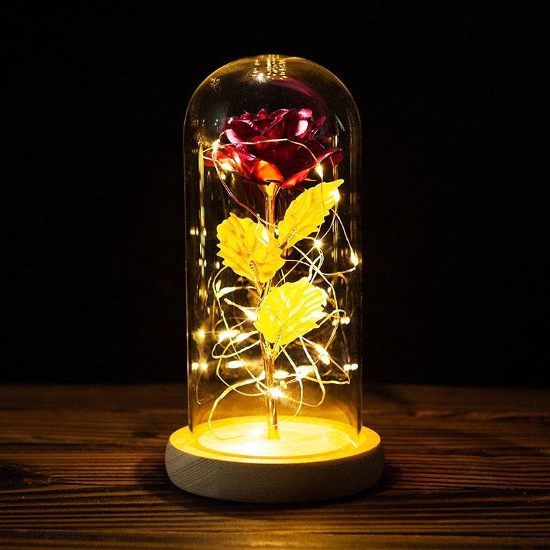 Valentines Day Gift Eternal Rose LED Light Foil Flower In Glass Cover