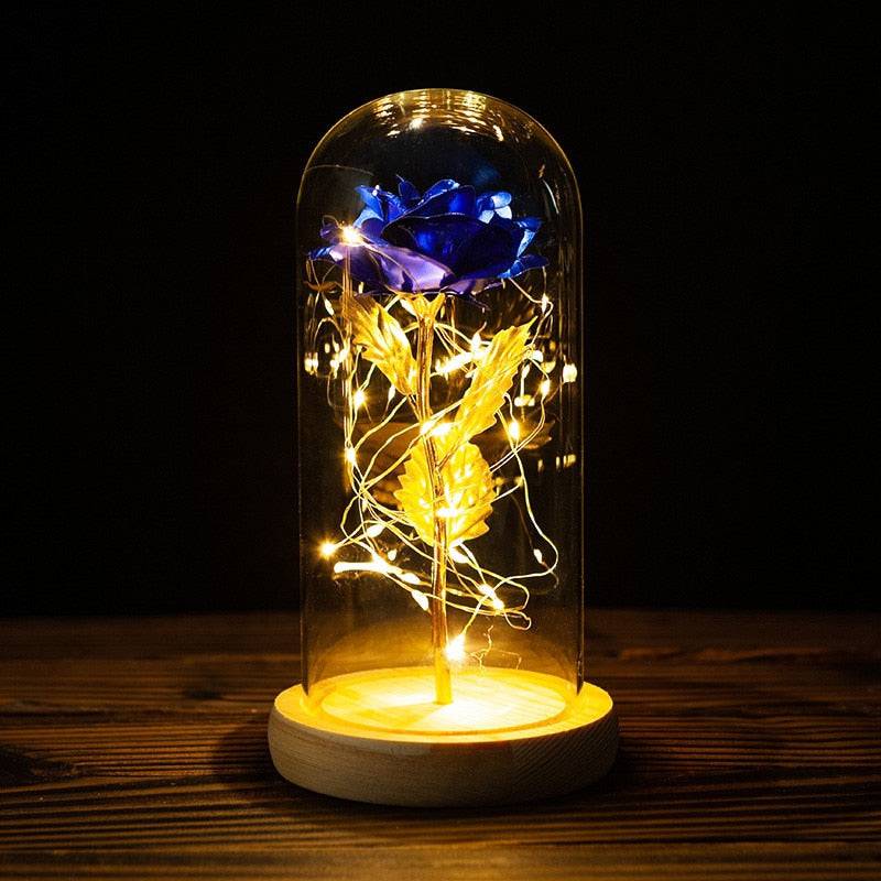 Valentines Day Gift Eternal Rose LED Light Foil Flower In Glass Cover