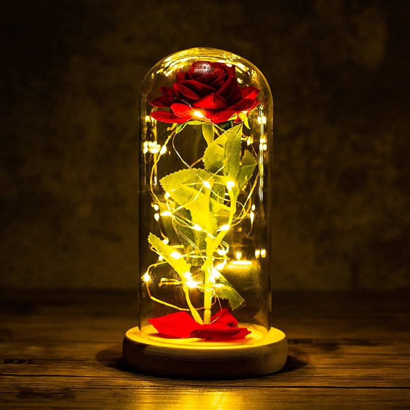 Valentines Day Gift Eternal Rose LED Light Foil Flower In Glass Cover