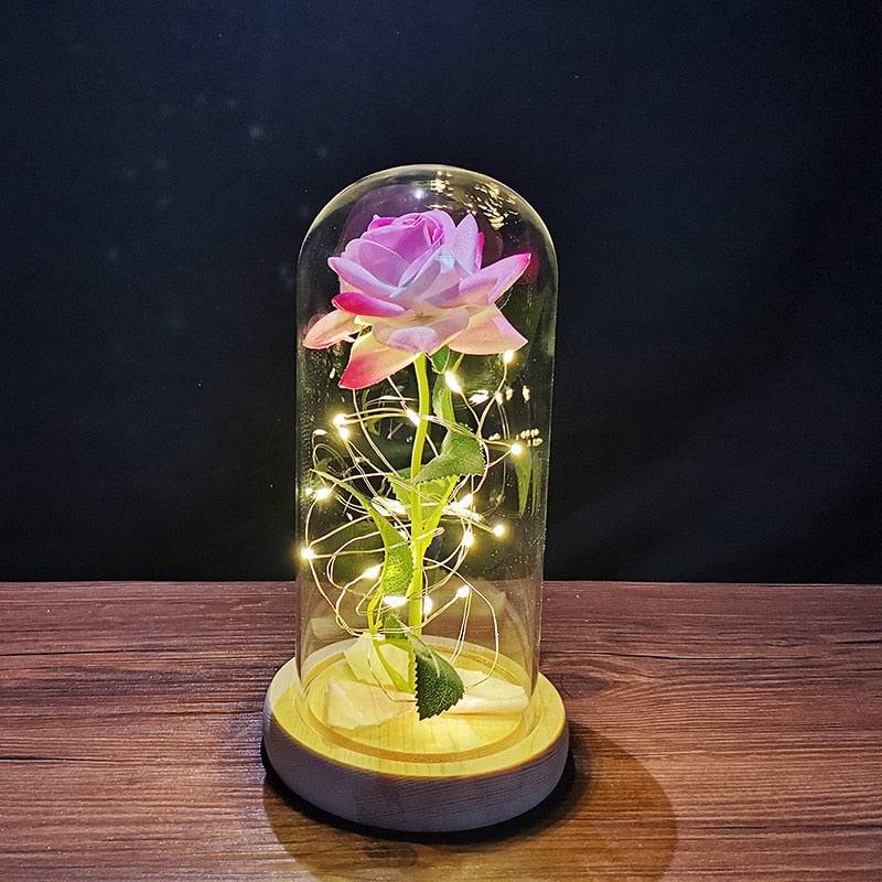 Valentines Day Gift Eternal Rose LED Light Foil Flower In Glass Cover