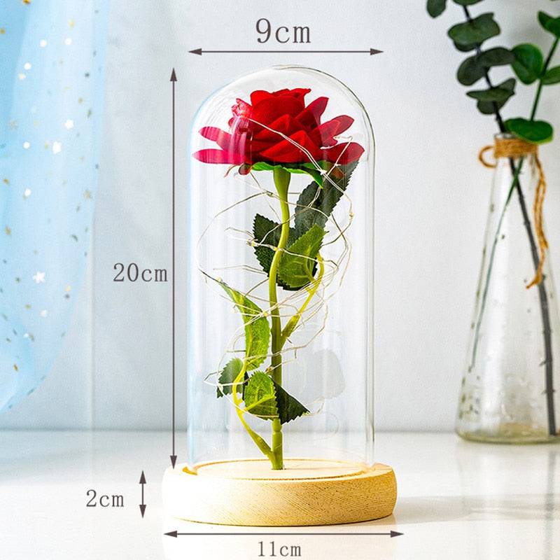 Valentines Day Gift Eternal Rose LED Light Foil Flower In Glass Cover