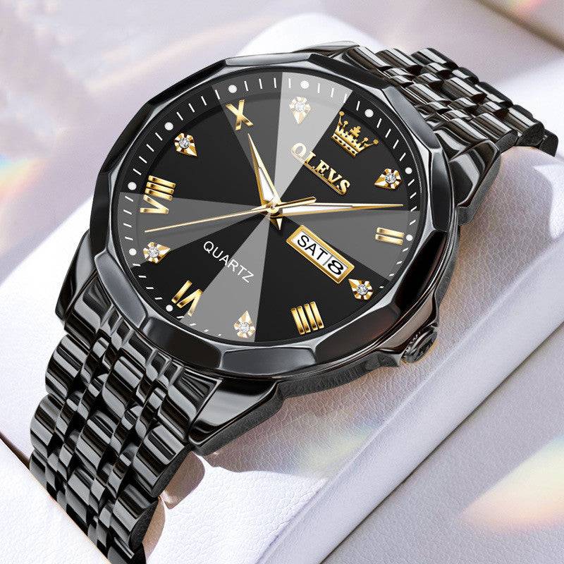 Roman Scale Double Calendar Quartz Watch Waterproof