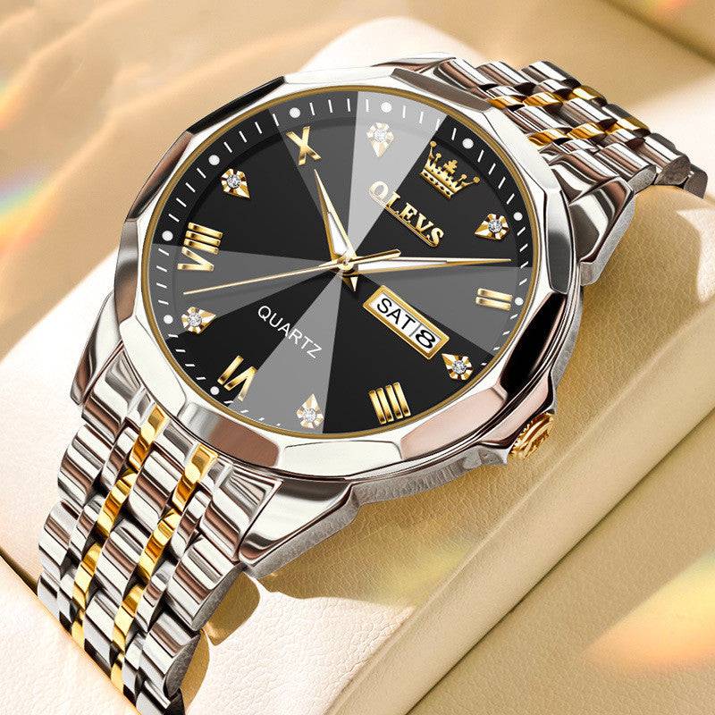 Roman Scale Double Calendar Quartz Watch Waterproof