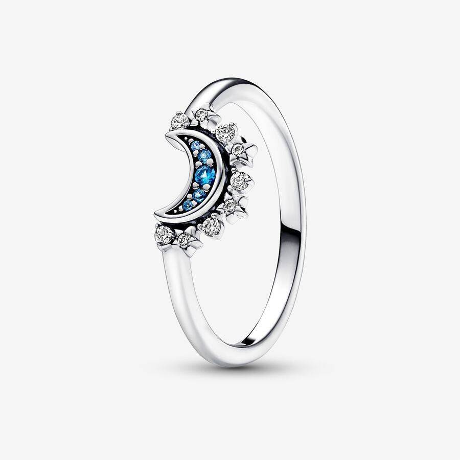 Sterling Silver Rising Sun Ring Shining Blue Moon Combination Two-in-one