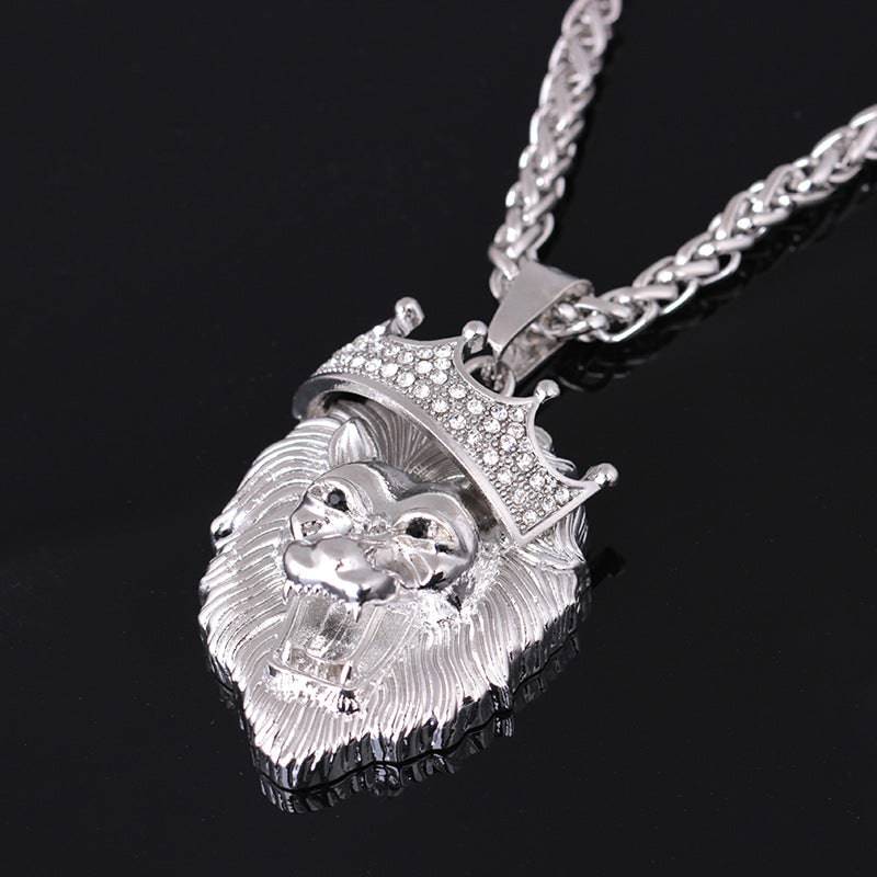 Europe and the United States selling diamond crown lion hip-hop luminous necklaces men Unisex gold-plated hiphop luminous Pendant