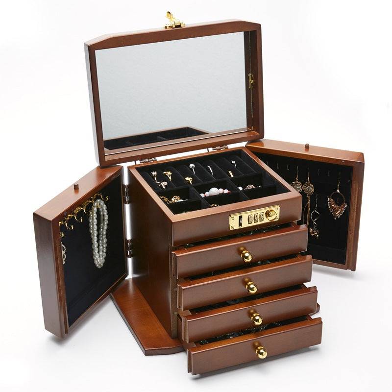 Combination Lock Solid Wood Jewellery Box