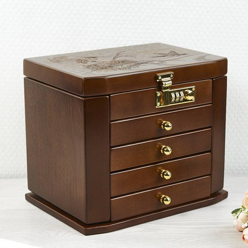 Combination Lock Solid Wood Jewellery Box