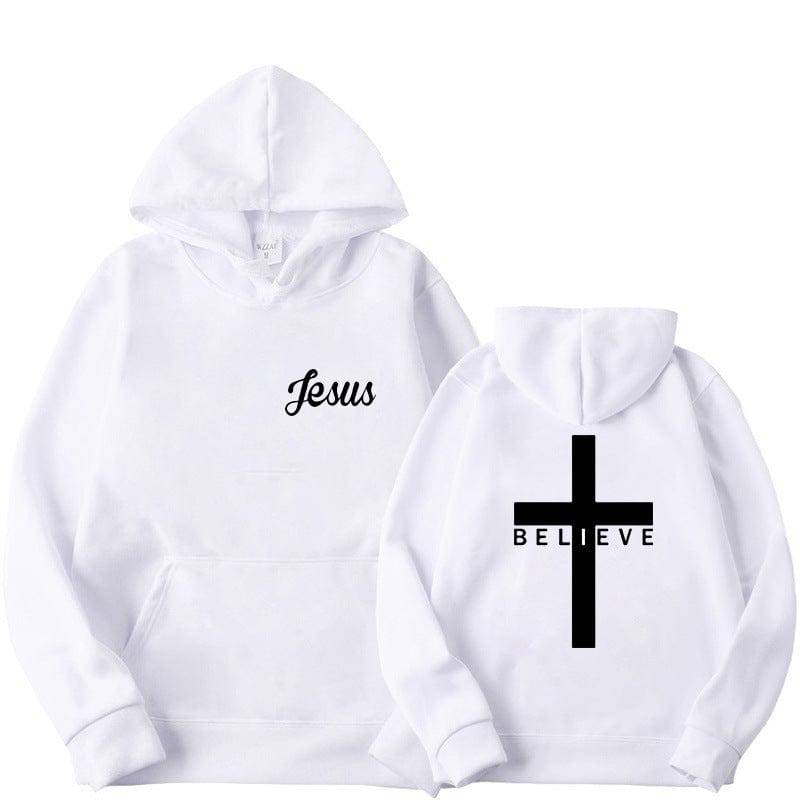 Believe Cross Printed Hoodie Men's Pattern Drawstring