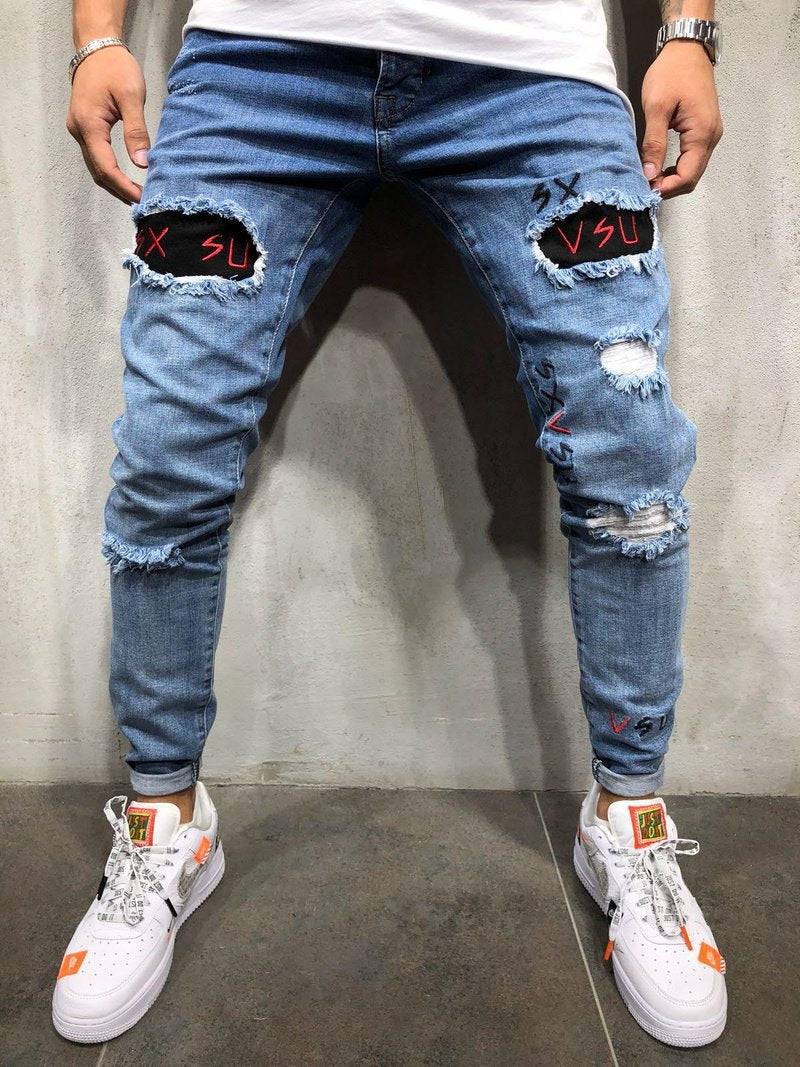 Men's jeans embroidered men's trousers