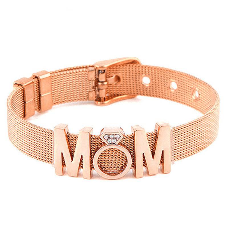 Stainless Steel Watch Chain Bracelet Mothers Day Diamond Crown Letter Bracelet