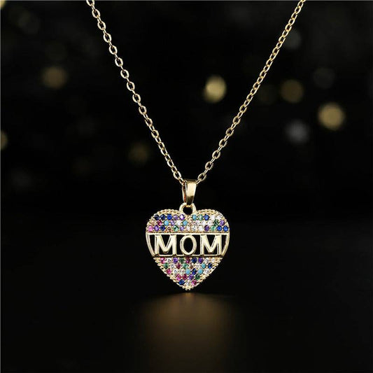 Mothers Day Gift Peach Heart MOM Pendant Necklace Copper