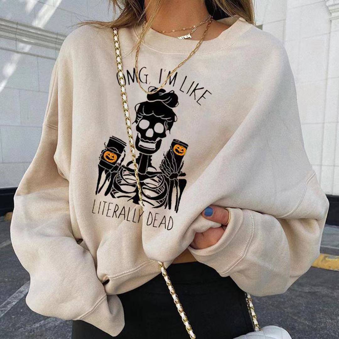 Fashionable Christmas Pumpkin Print Round Neck Long Sleeve