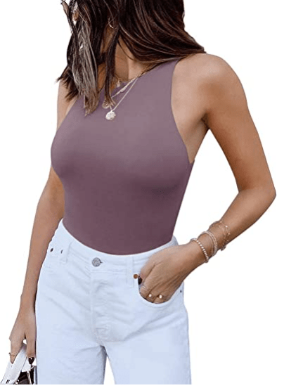 ReoRia Womens Sexy Sleeveless Racer Back Halter Neck Bodysuit Tank Tops