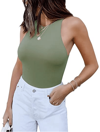 ReoRia Womens Sexy Sleeveless Racer Back Halter Neck Bodysuit Tank Tops