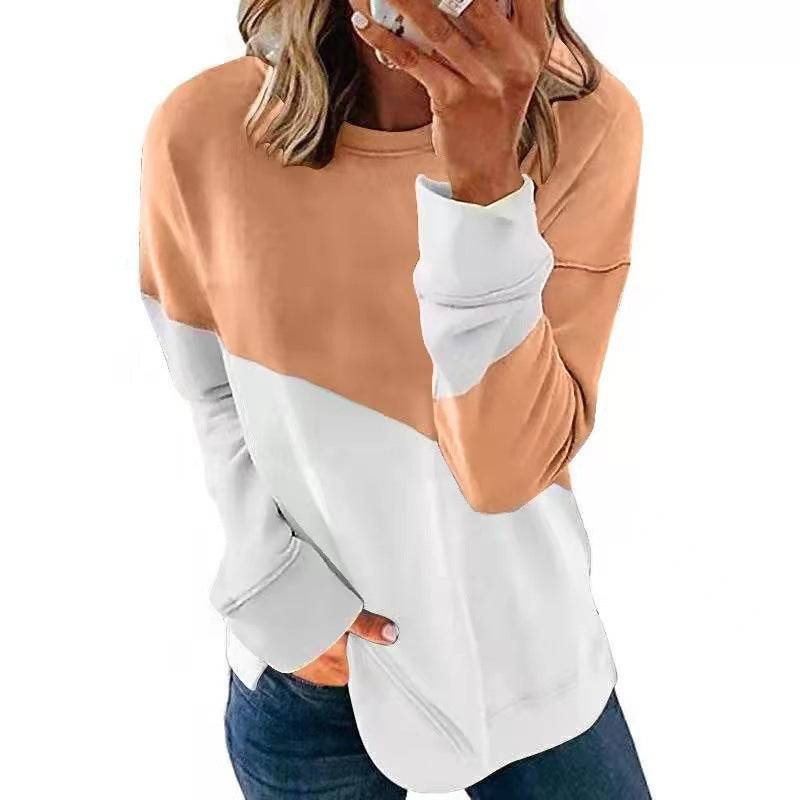 Round Neck Long Sleeve Sweater Color Matching Tops Sport Clothes