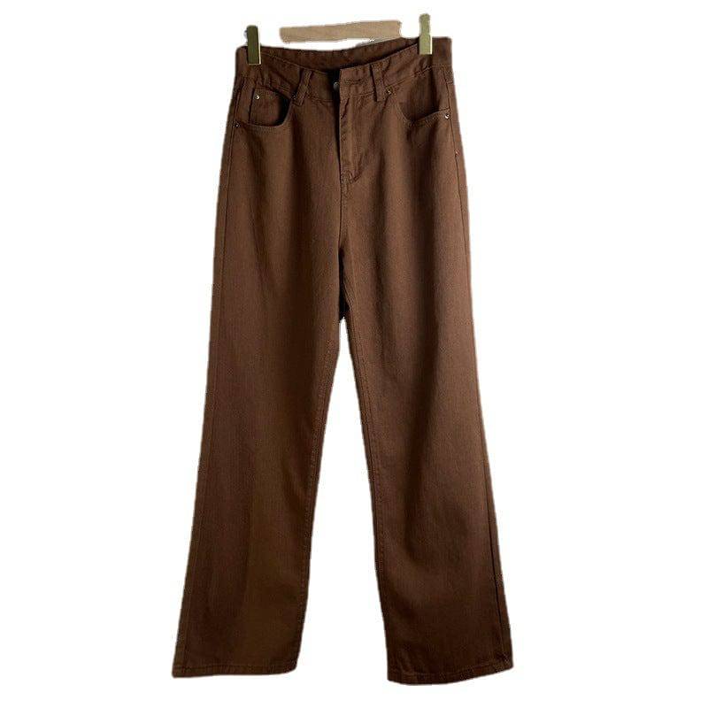 Brown Jeans Retro American Solid Colour